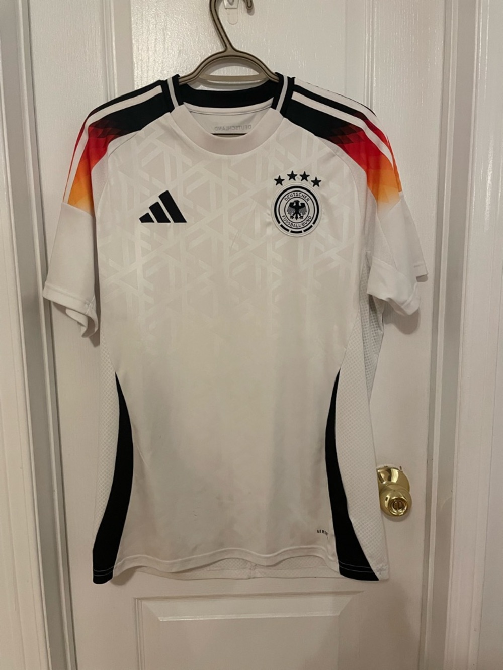 adidas White Slim Fit Soccer Jersey with Black Logo